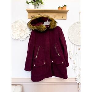 J Crew Stadium Cloth Burgunady Hooded Coat Size 4